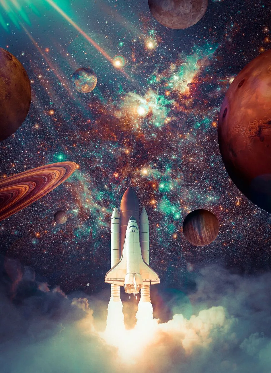 Poster Rocket launch mission into the universe. Wall Art 1 FREE