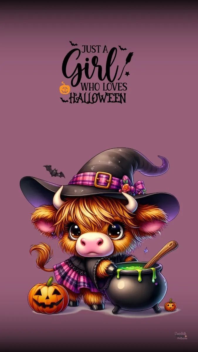 Halloween Highland Cows Phone Wallpaper