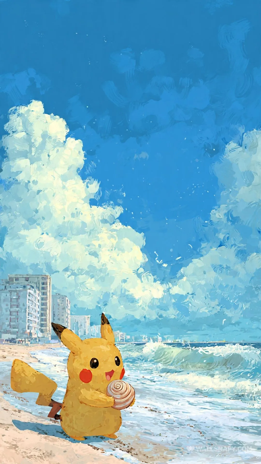 Pikachu ocean shore sandcastle fun mobile wallpaper