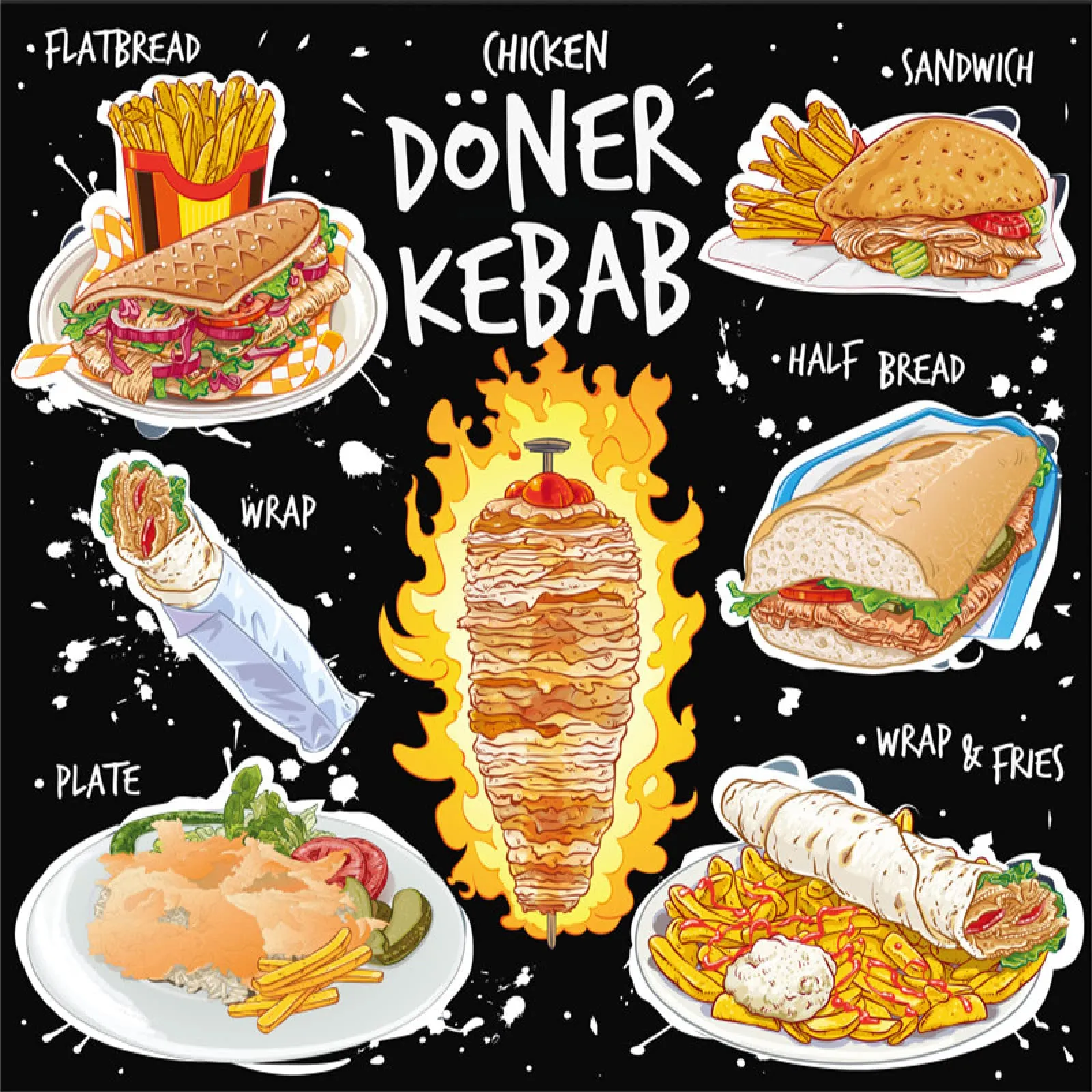 Custom 3D American Fast Food Mural Wallpaper Chicken Doner Kebab Snack Bar Restaurant Industrial Decor Background Wallpaper 3D, Amazon.nl: DIY &