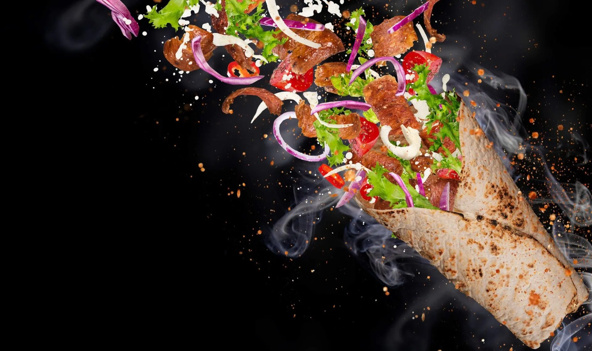 Doner Kebab With Fresh Ingredients Flying, HD Wallpaper