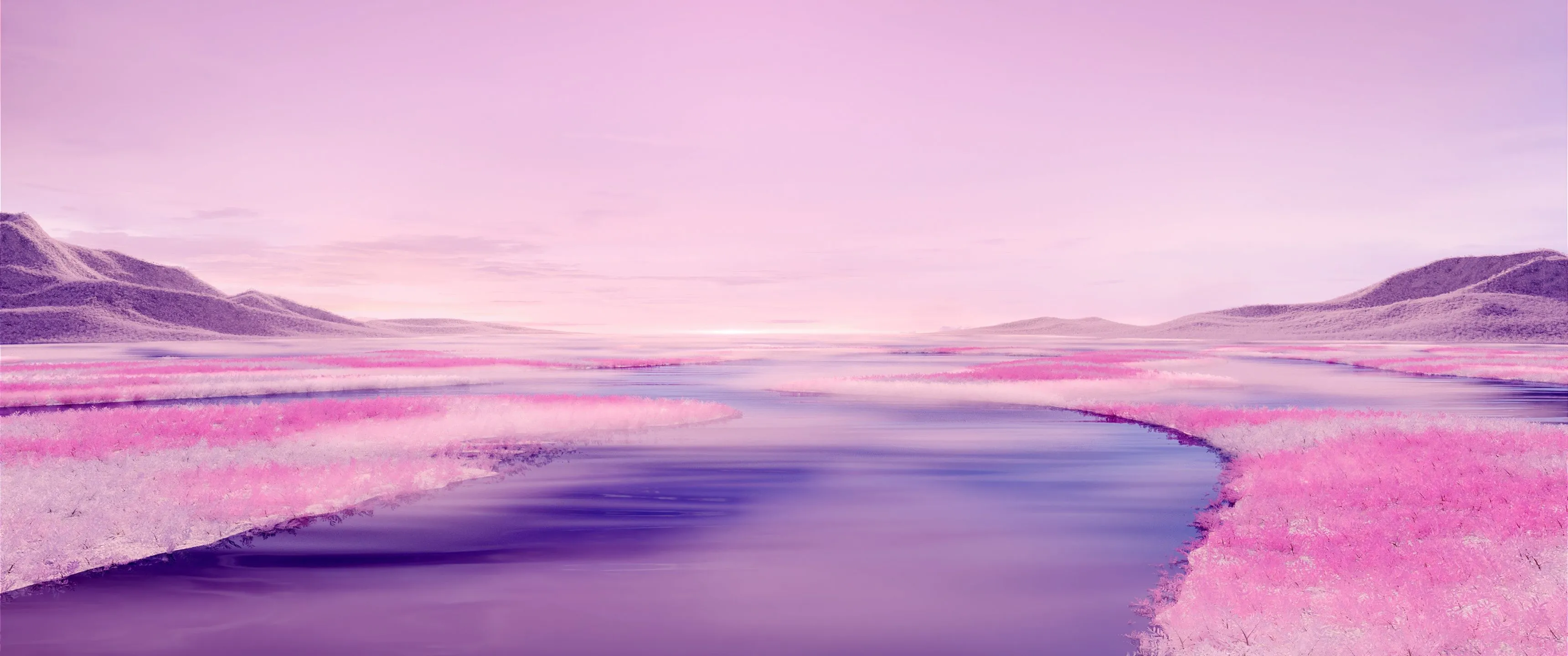 Pink aesthetic Wallpaper 4K, River, Surreal, Landscape