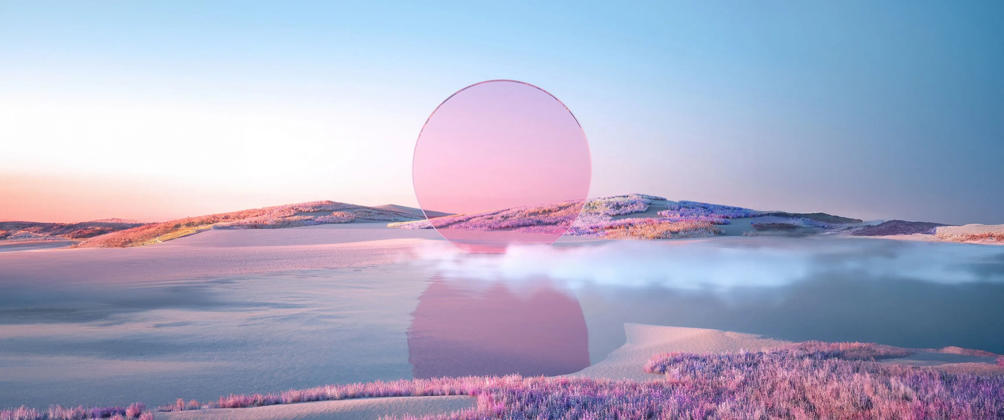Pink aesthetic Wallpaper 4K, Sunset, Landscape, Lake