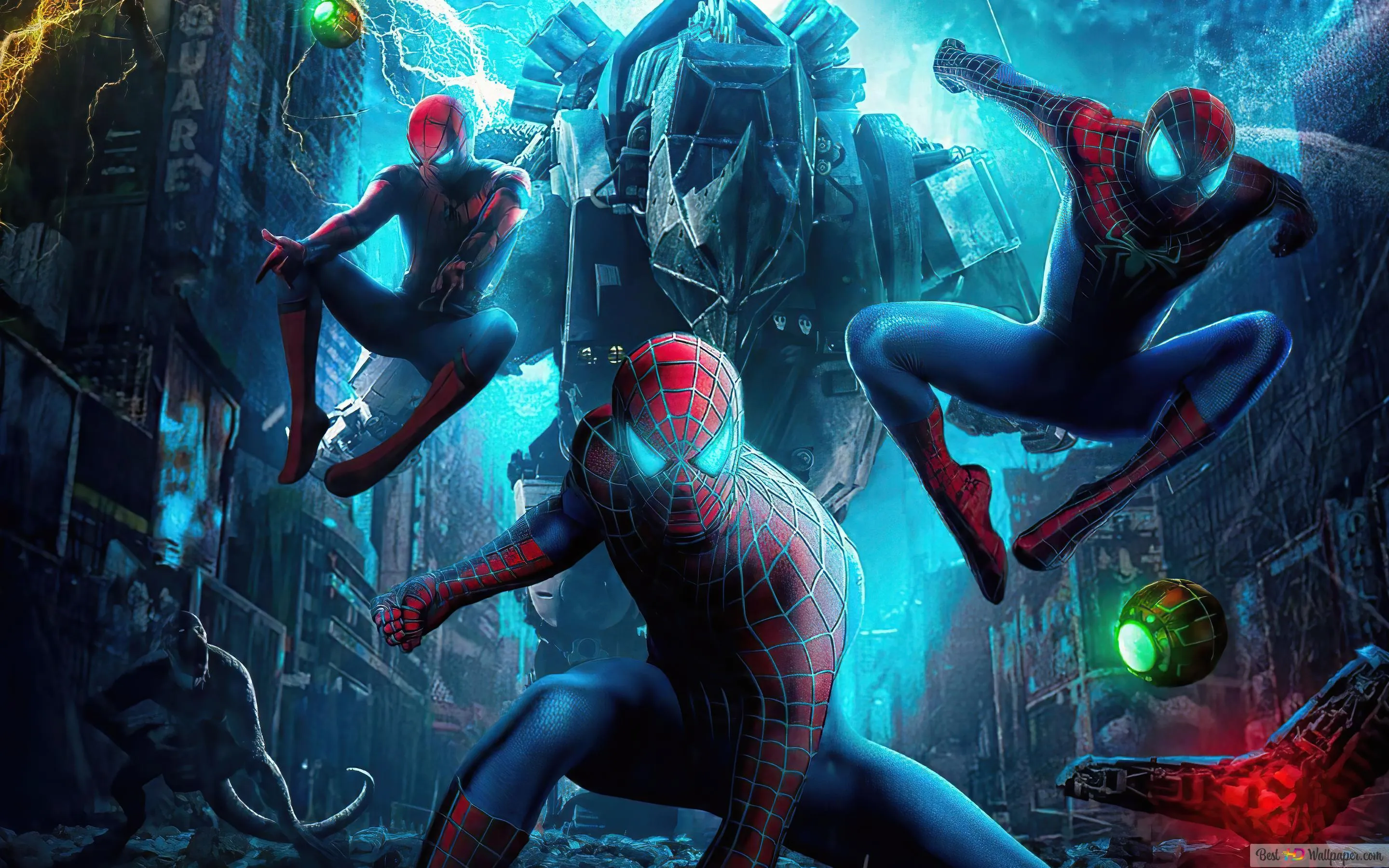 Multiverse spider man fighting with old villains 4K wallpaper download