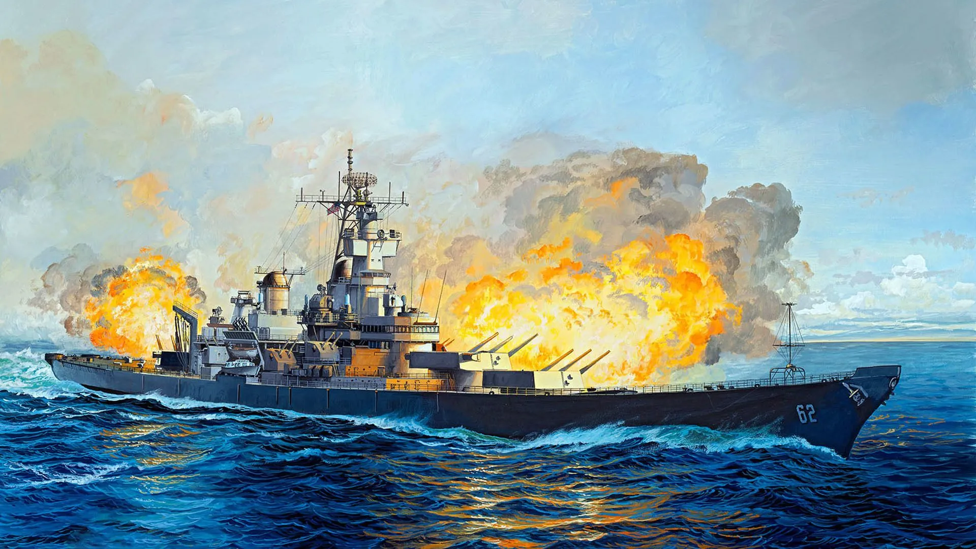Wallpaper Figure, Art, USS, New Jersey, US NAVY, American Type Battleship Iowa, BB 62 For Mobile And Desktop, Section оружие, Resolution 1920x1080