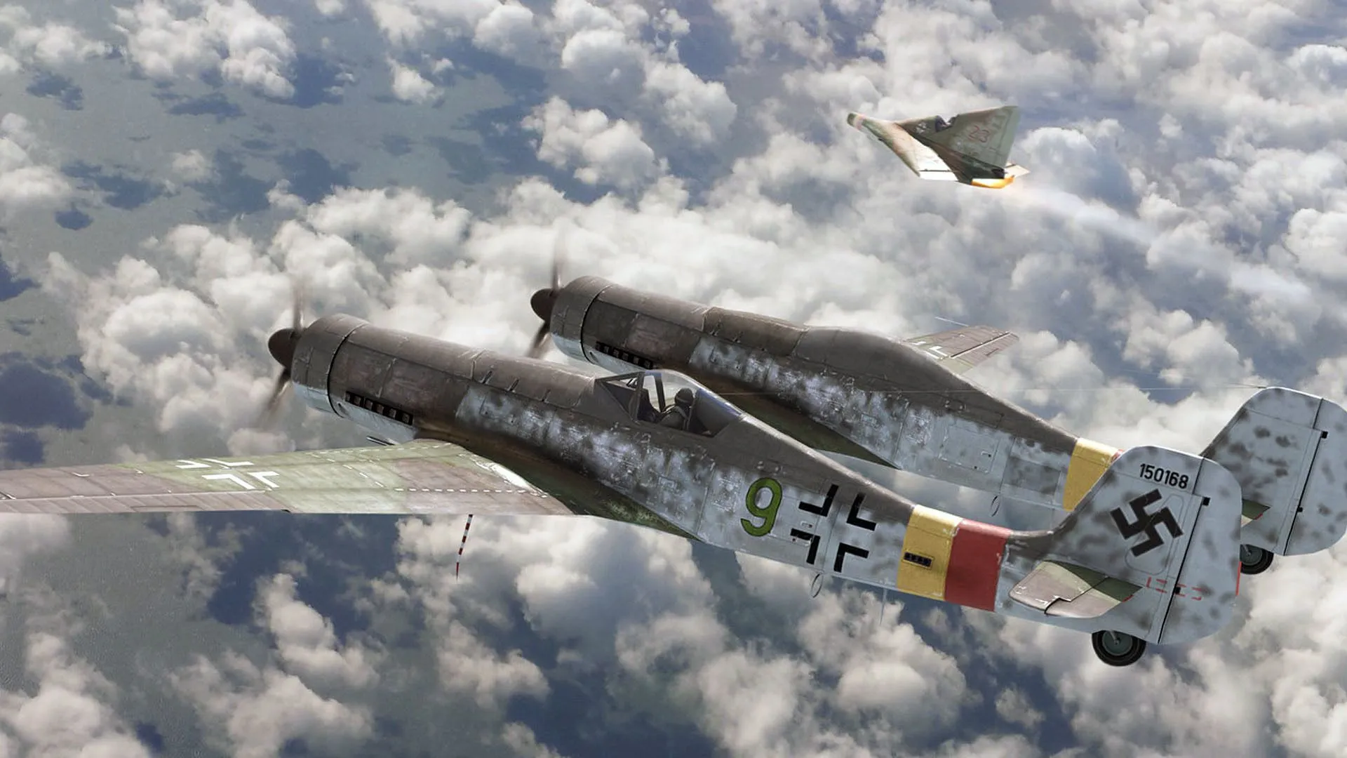 Wallpaper Fighter, Art, Focke Wulf, ZWILLING, Fw 230, Ta 152, Erla, ROEN911 For Mobile And Desktop, Section авиация, Resolution 1920x1080