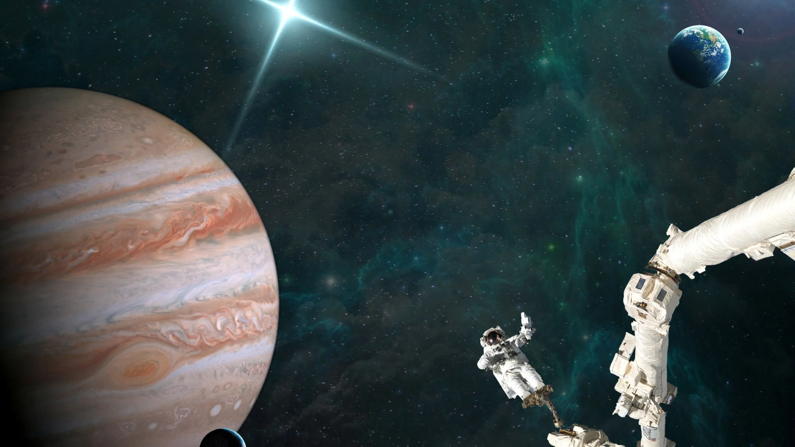digital Art, Space, Universe, Stars, Nebula, Planet, Pluto, Earth, Space Station, Astronaut, Spacesuit, Helmet, Glowing, Milky Way, Solar System, Science Fiction, Photo Manipulation, Spaceship Wallpaper HD / Desktop and Mobile Background