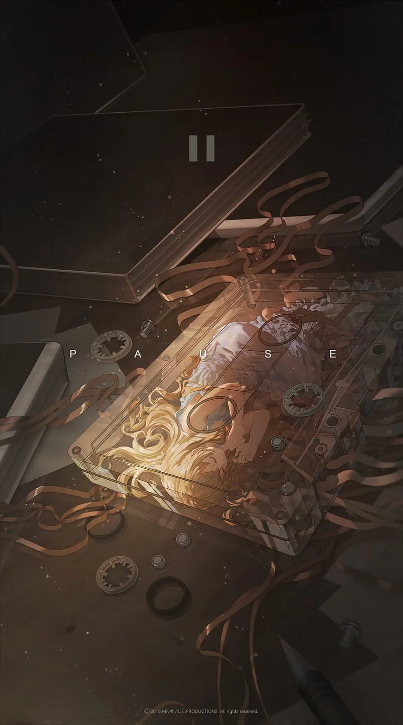 Miv4t, anime, anime girls, tape, cassette, blonde, dress, lying on side, HD phone wallpaper