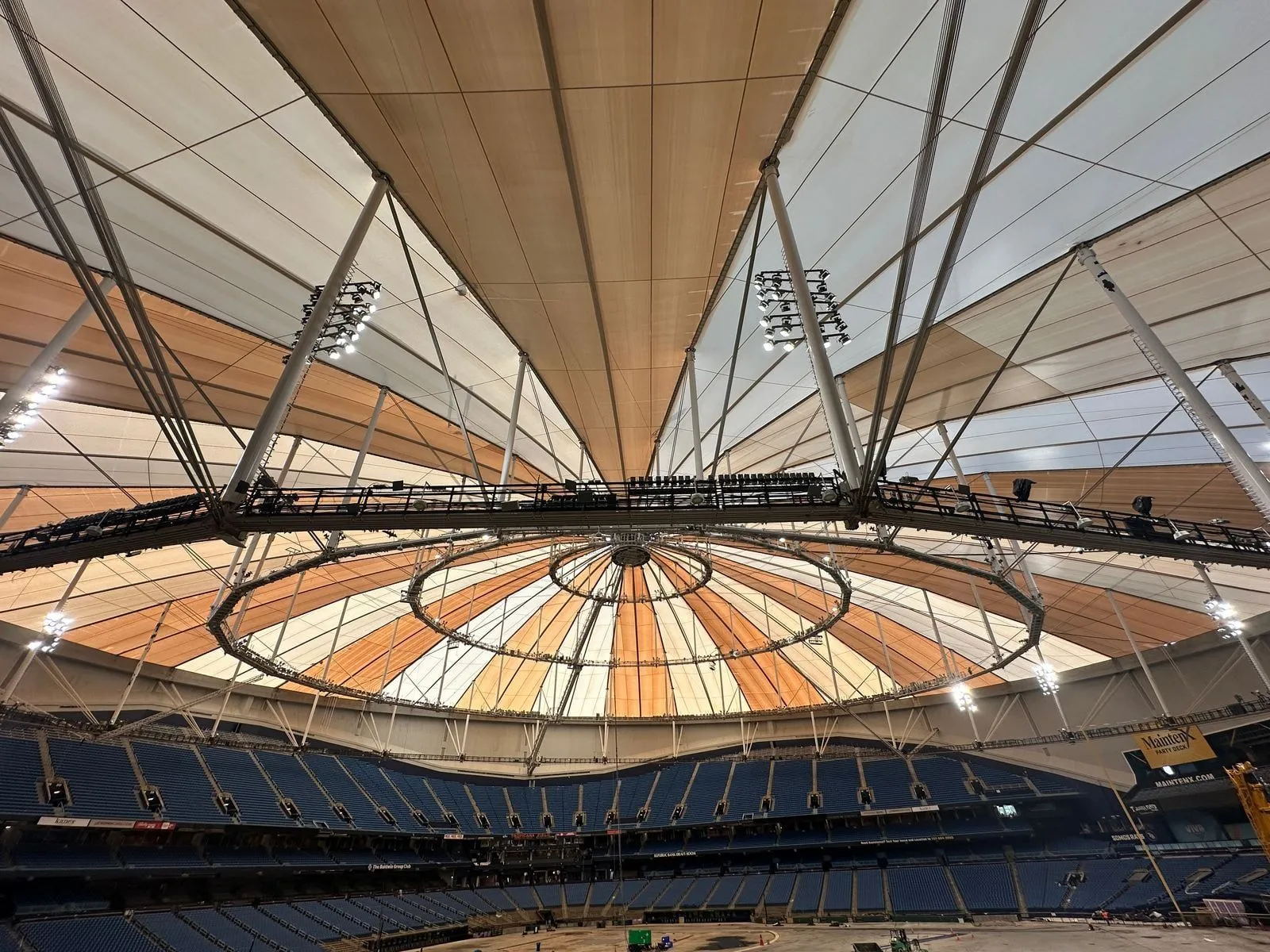 With roof fixed, cleanup continues inside Tropicana Field