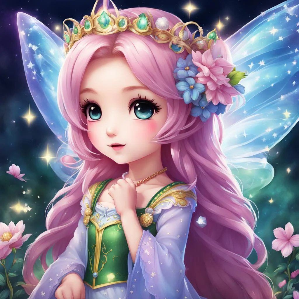 Kawaii Anime Fairy Queen in Disney Cartoon Style
