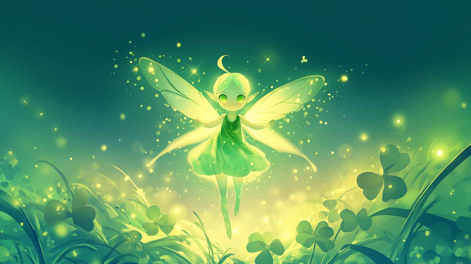 Green Fairy Glowing Wings Desktop Wallpaper