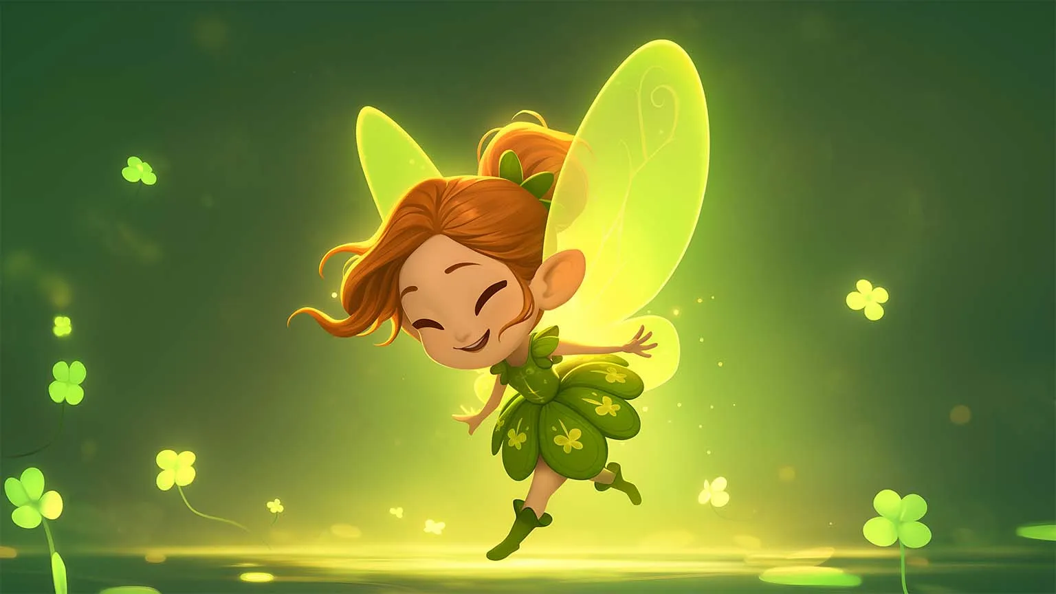 Tiny Fairy Glowing Shamrock St. Patrick's Day Desktop Wallpaper