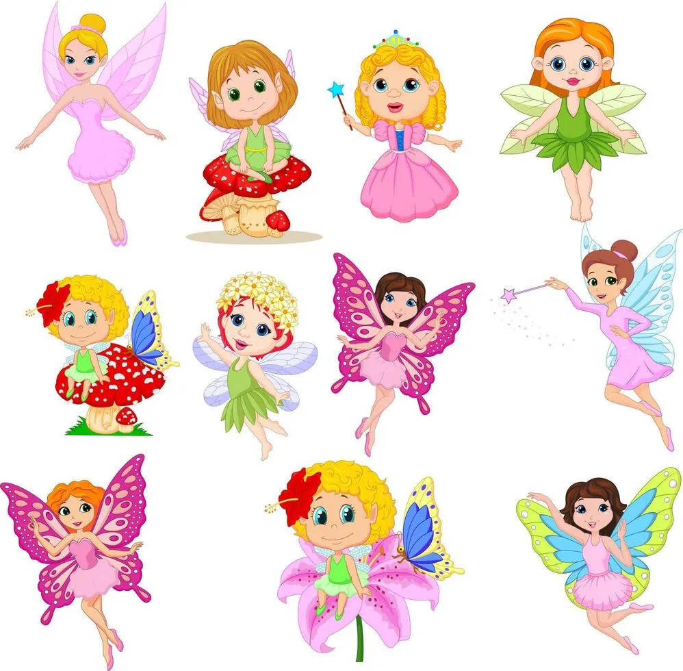 Set of cute beautiful fairies cartoon isolated on a white background