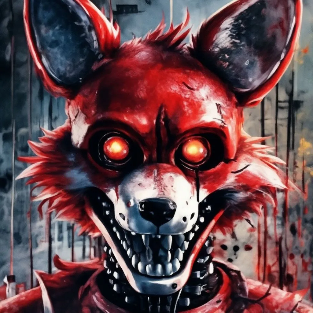 Foxy Animatronic FNAF Five Nights with Freddy The Red Fox realistic Antagonist 4K Watercolor