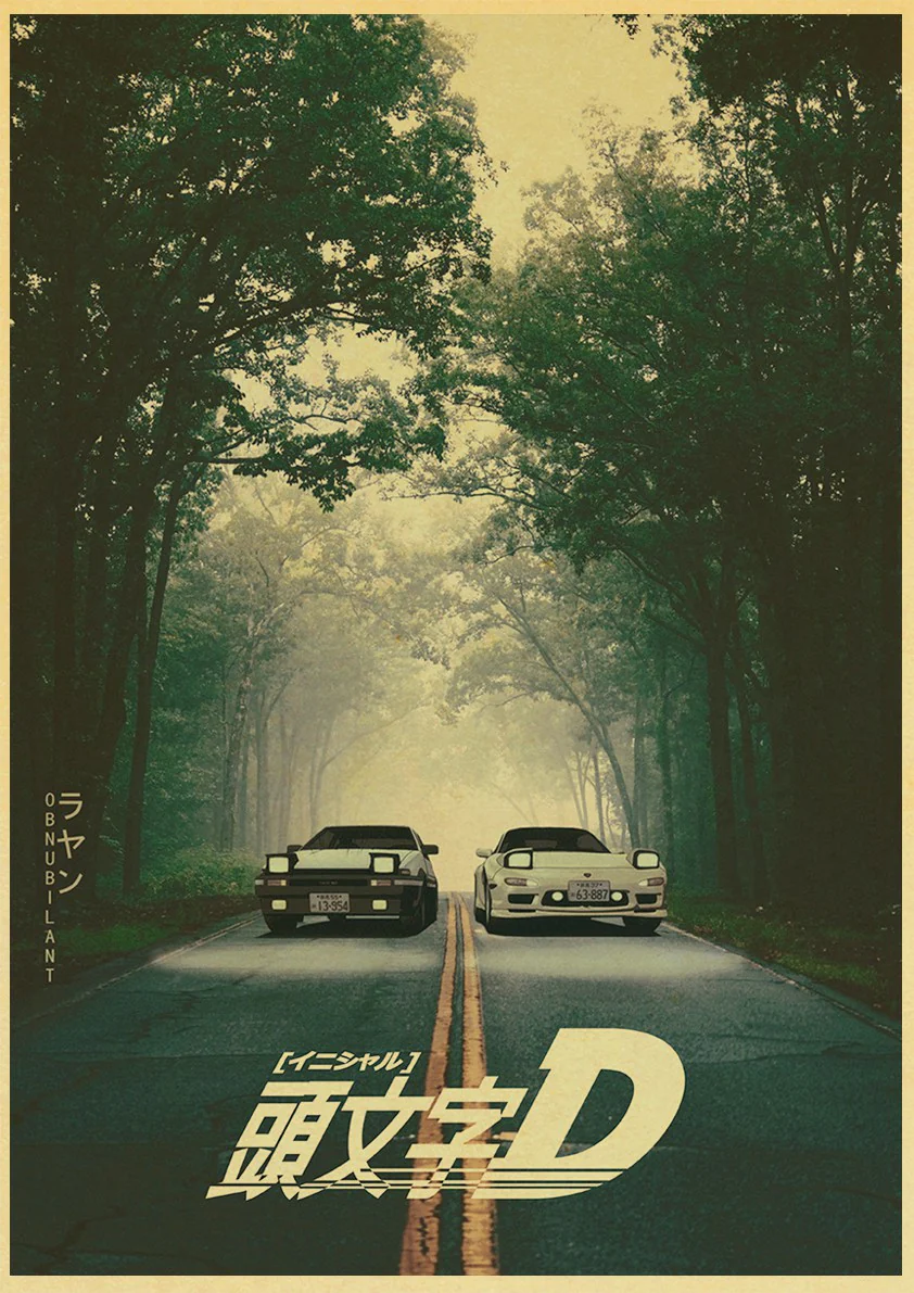Initial D Anime Toyota AE86 & Mazda RX7 FD Car Poster
