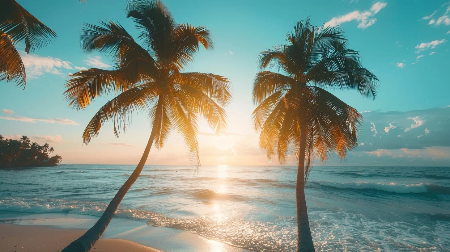 Free Tropical Beach Sunset Image, Beach, Sunset