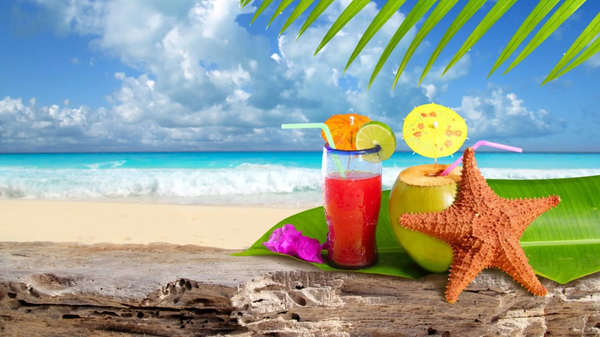Download Coconut And Strawberry Tropical Drink Wallpaper
