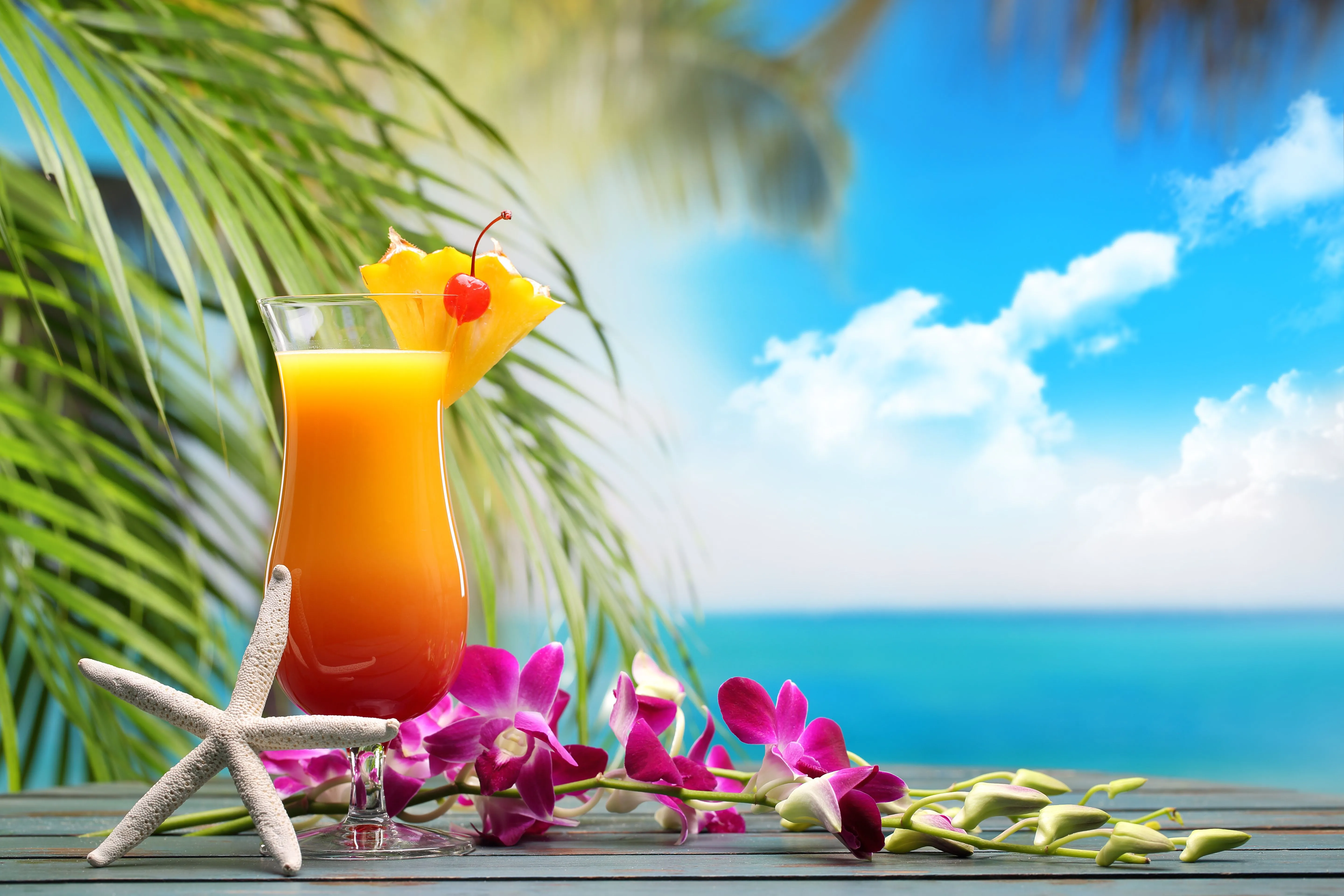 Wallpaper sea, beach, cocktail, summer, fruit, beach, fresh, sea for mobile and desktop, section еда, resolution 5760x3840
