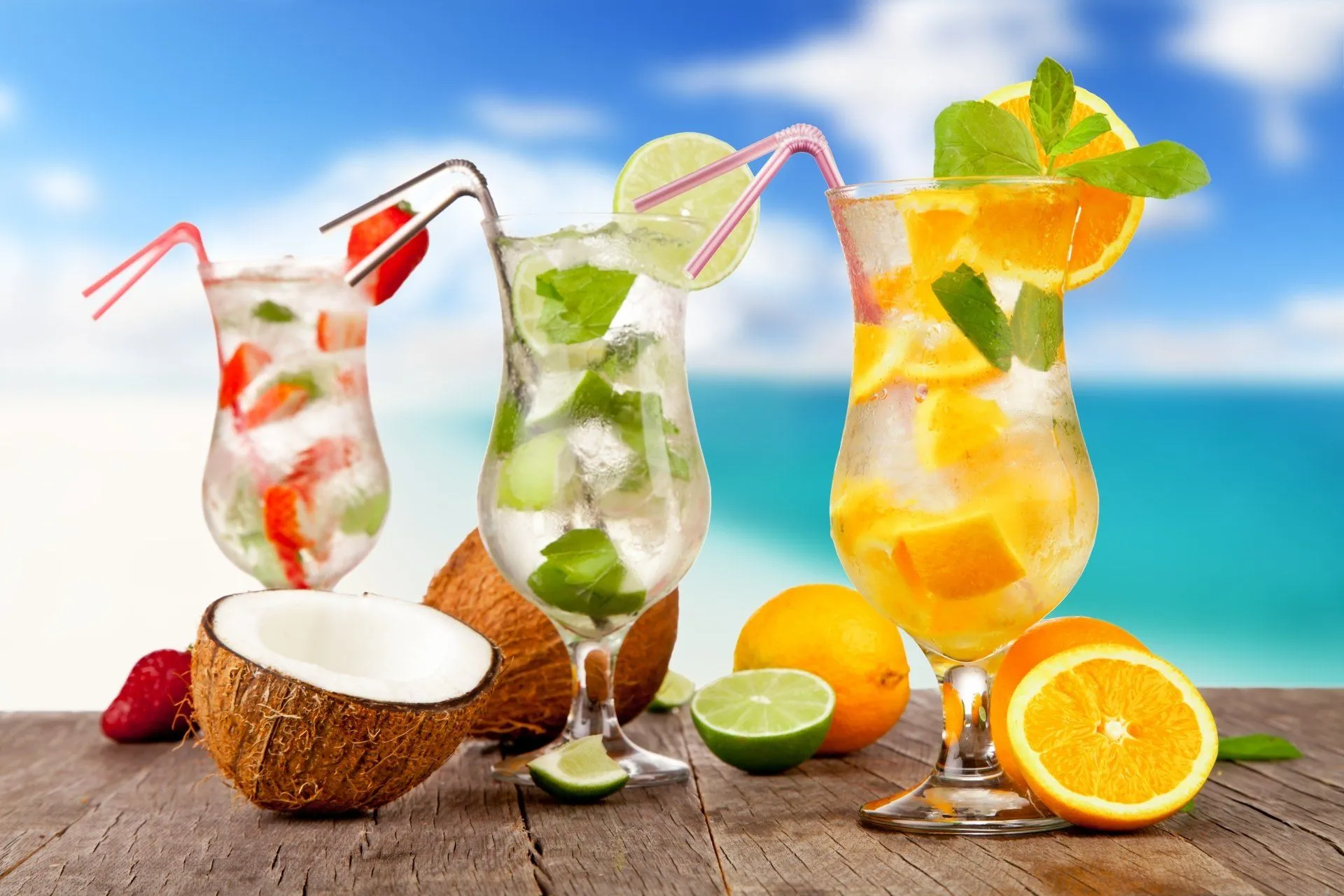 Tropical Summer Cocktails: Refreshing Orange, Strawberry & Coconut Delights in 4K Ultra HD
