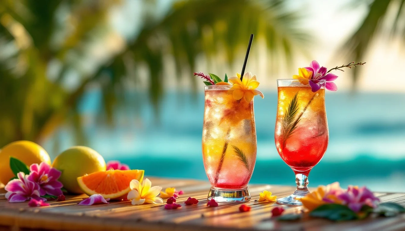 Free Tropical cocktail refreshments Image, Refreshing, Poolside