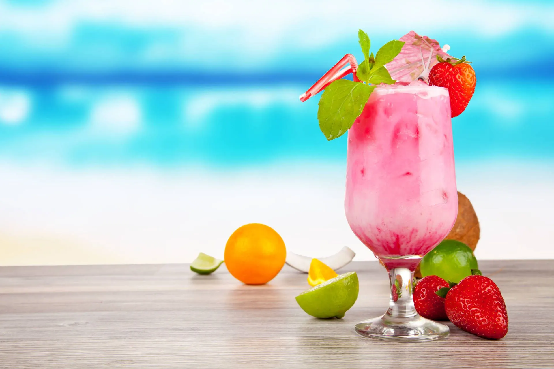 Download Lime And Strawberry Smoothie Tropical Drink Wallpaper