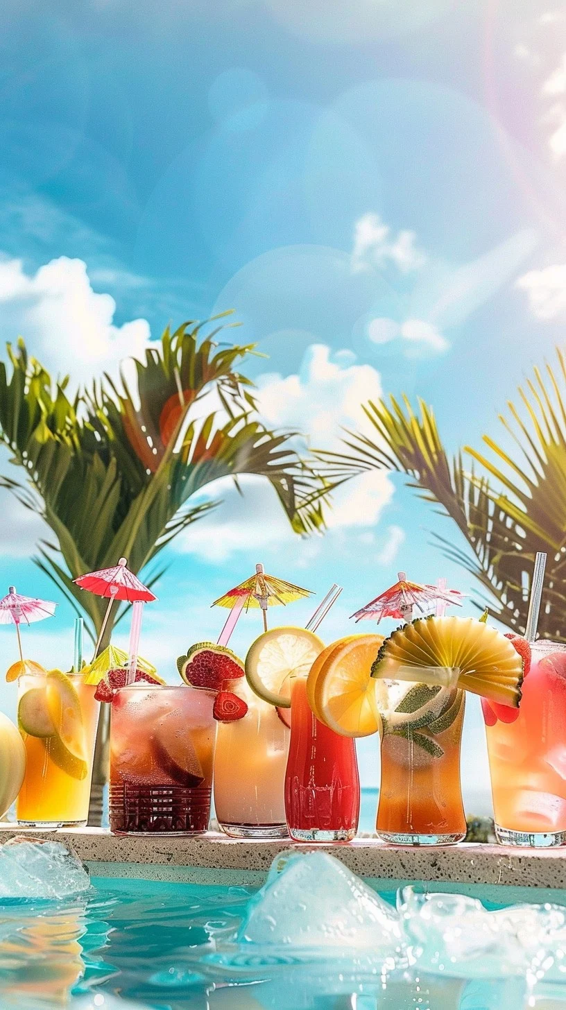 Free Tropical Drinks Trio Image, Tropical, Flowers