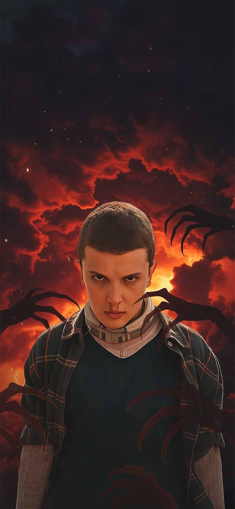 Stranger Things Eleven Red Sky Shadow Wallpaper iPhone HD