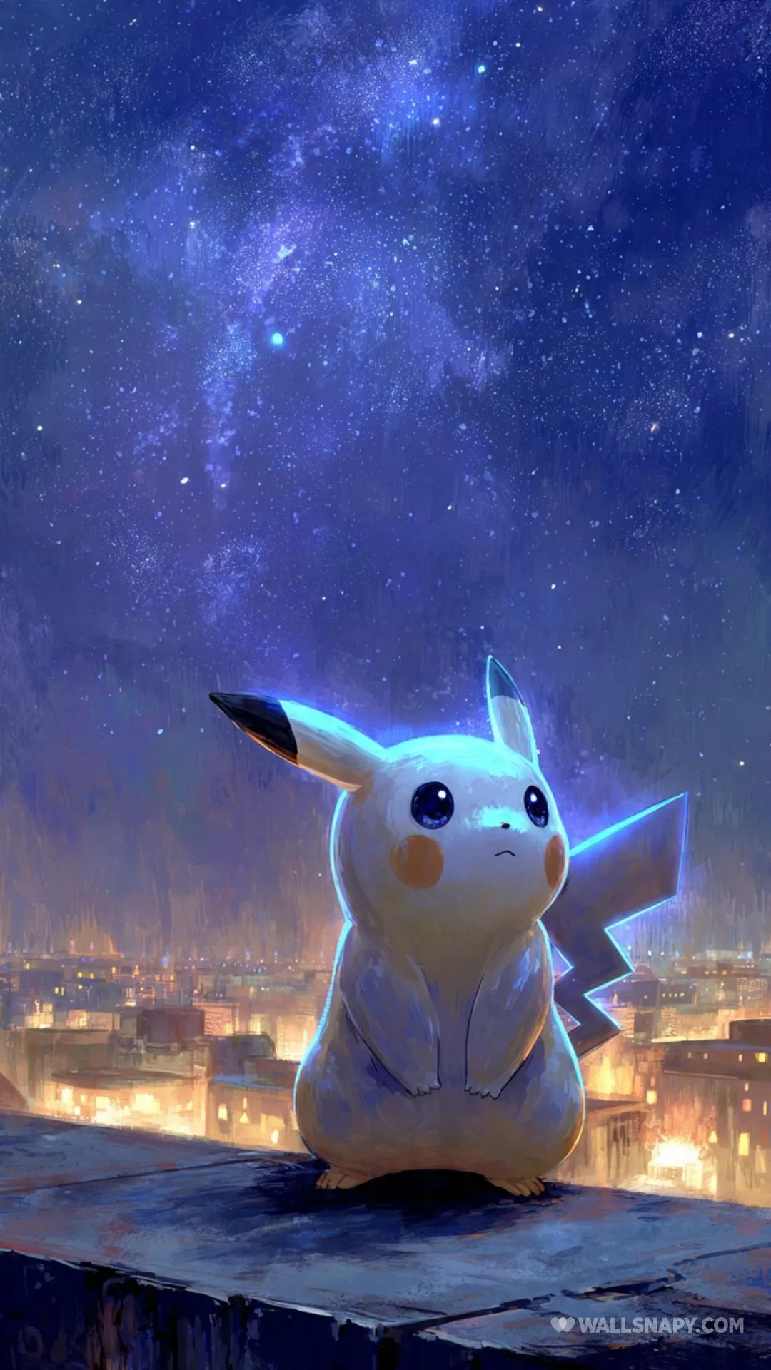 Pikachu rooftop night sky mobile wallpaper 4k