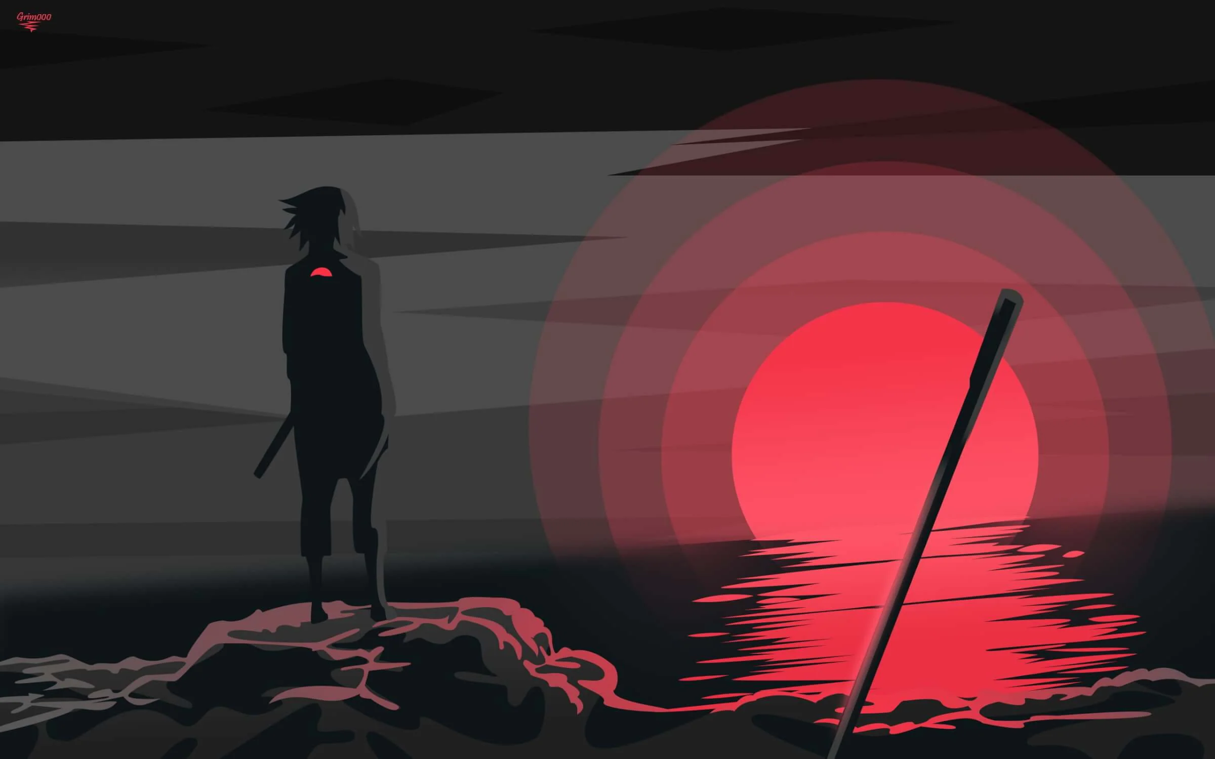 Anime Mural Wallpaper. Minimalist Black and Red Samurai Design