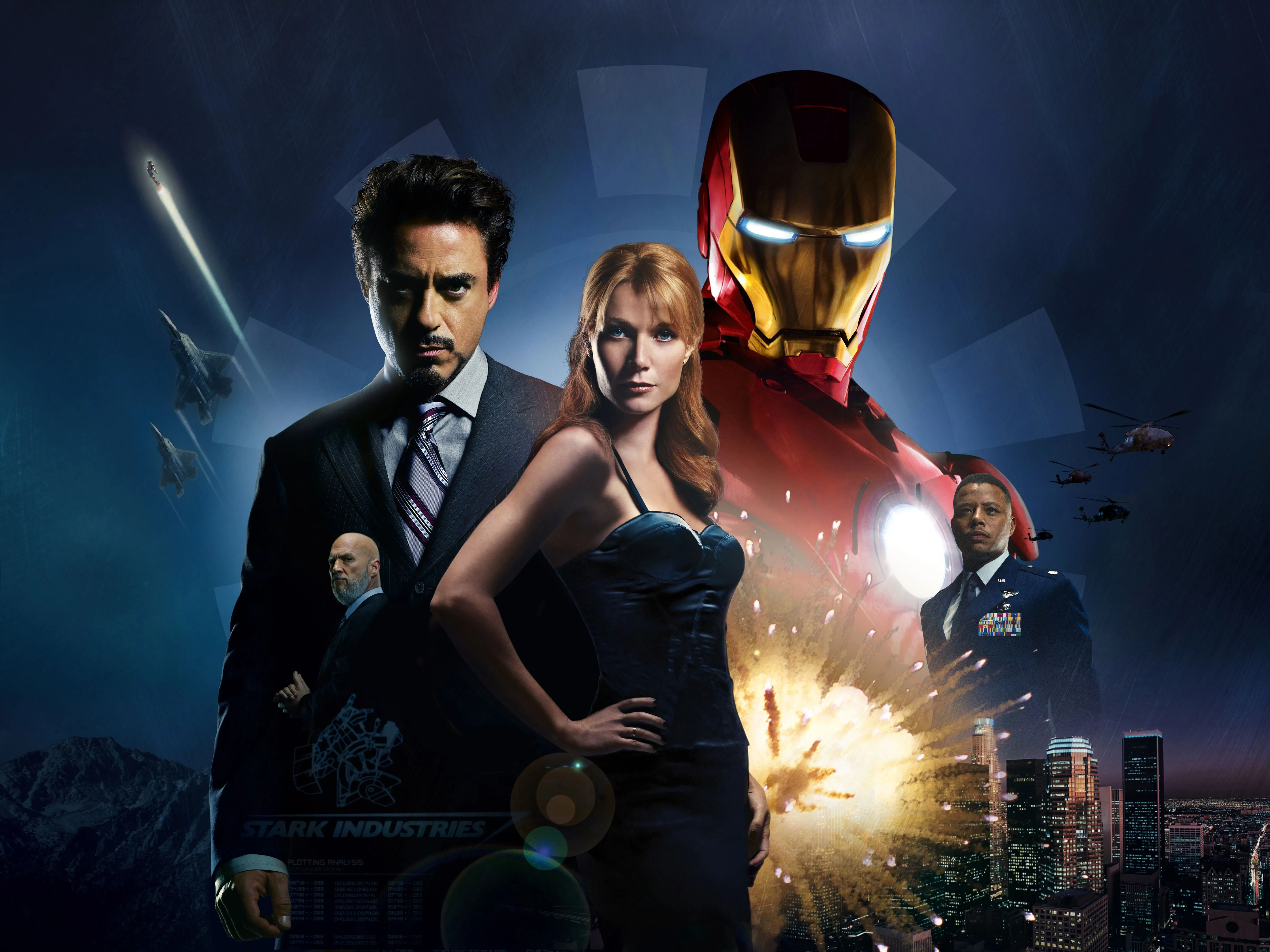 Desktop wallpaper: Jeff Bridges, Iron Man, Movie, Gwyneth Paltrow, Iron Monger, James Rhodes, Obadiah Stane, Pepper Potts, Rhodey (Marvel Comics), Robert Downey Jr, Tony Stark 4K free download for PC. 485614