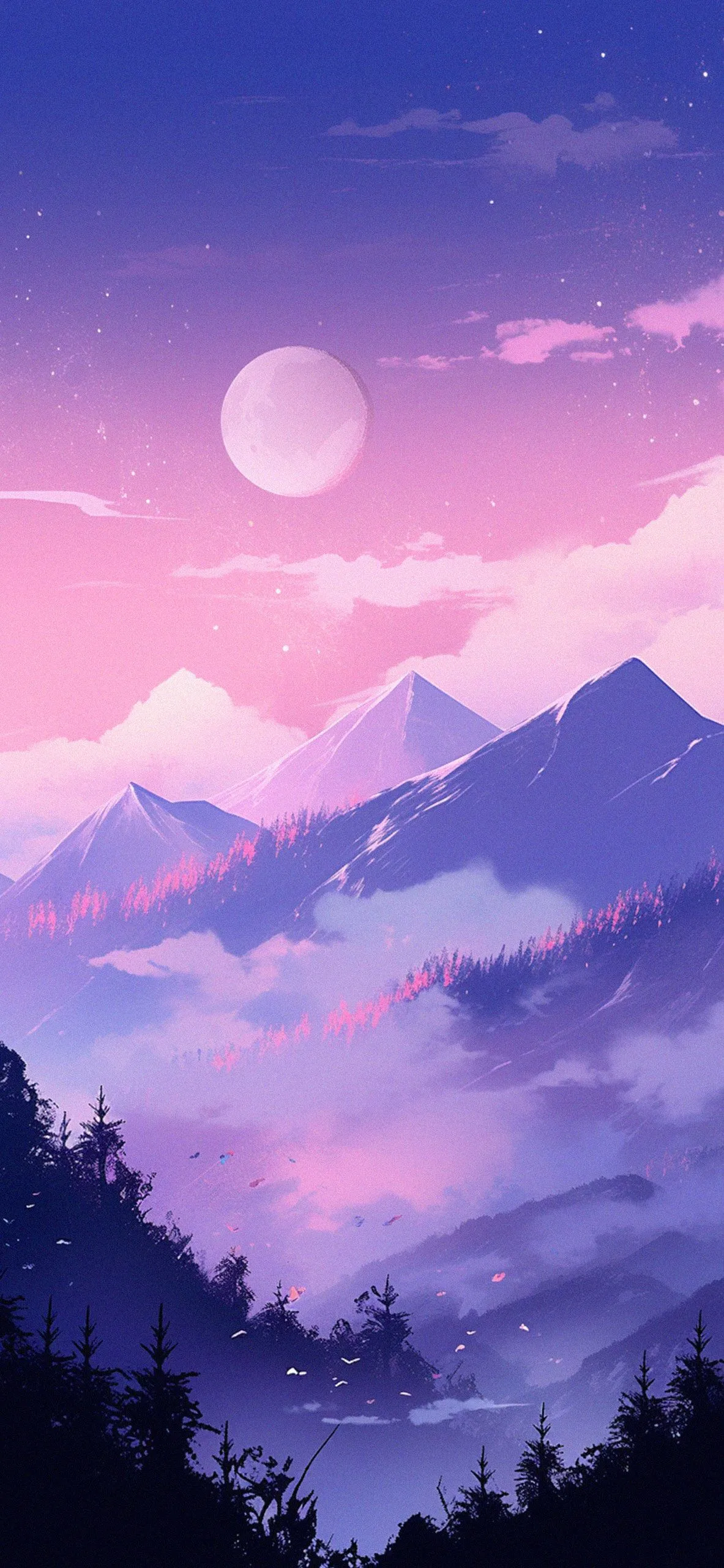 Mountains & Moon Purple Wallpaper Mountains Wallpaper