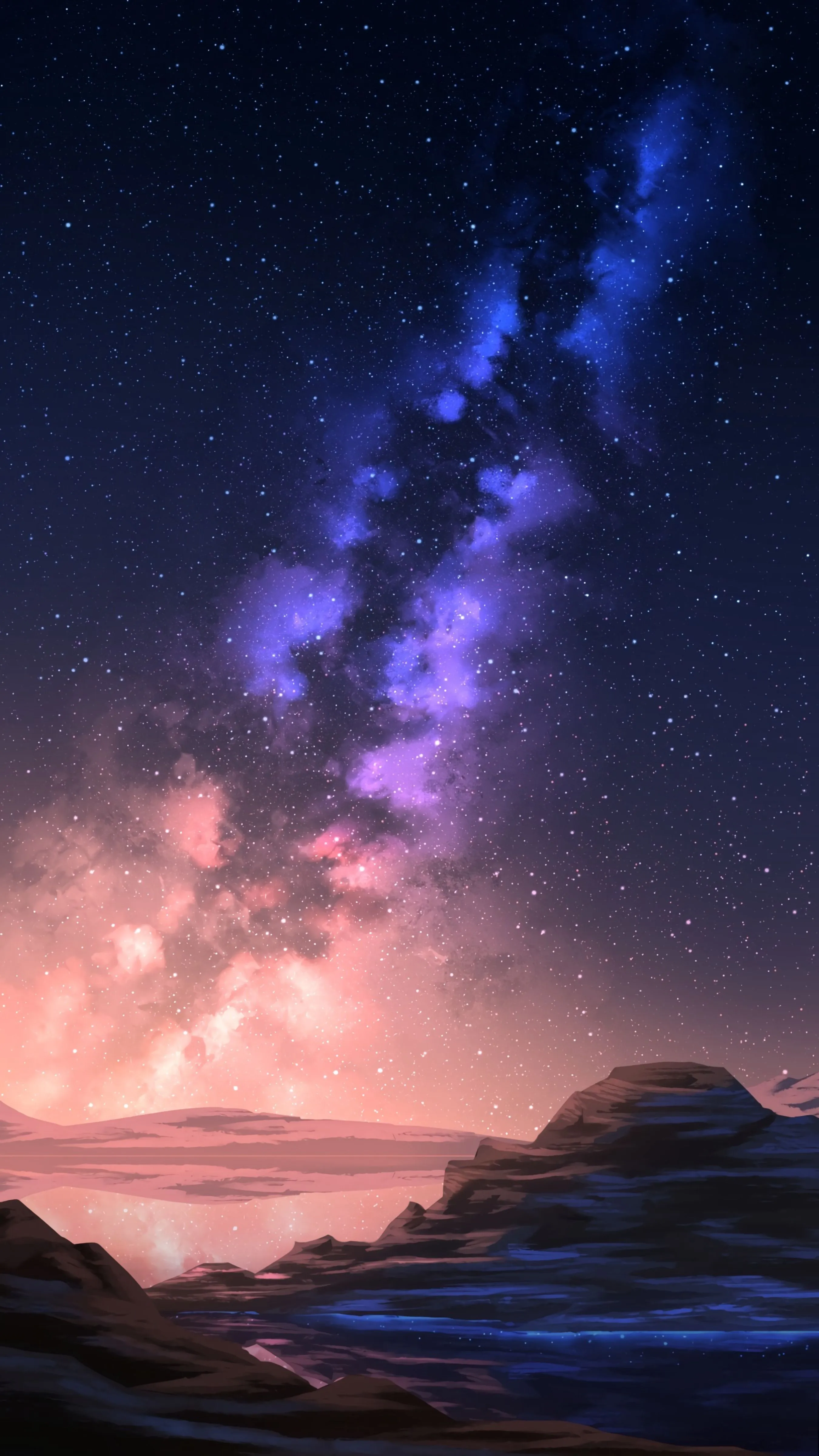 Wallpaper Brown Mountain Under Blue Sky During Night Time, Background Free Image