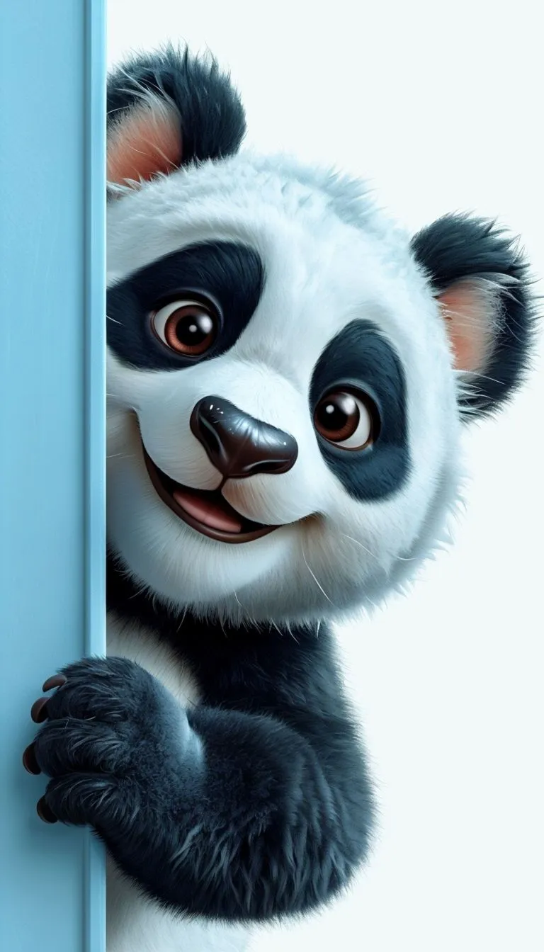 Cheerful Cartoon Panda Peeking Over Panel Illustration Mobile Wallpaper