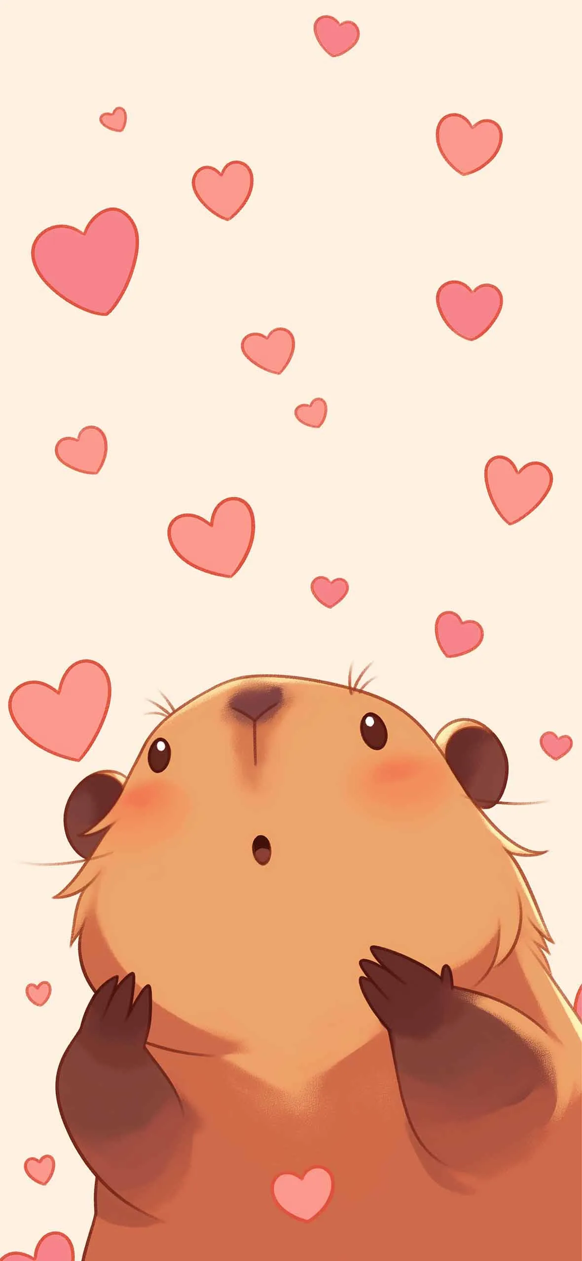 Adorable Capybara Heartfall Cute Wallpaper