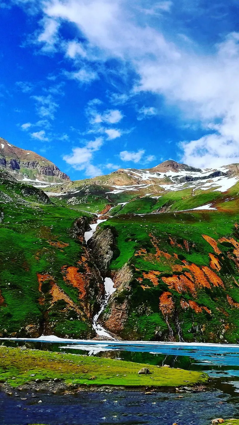 Kashmir landscape, aesthetic, bonito, gmhamad1, heaven, iphone, lake, montagne, HD phone wallpaper