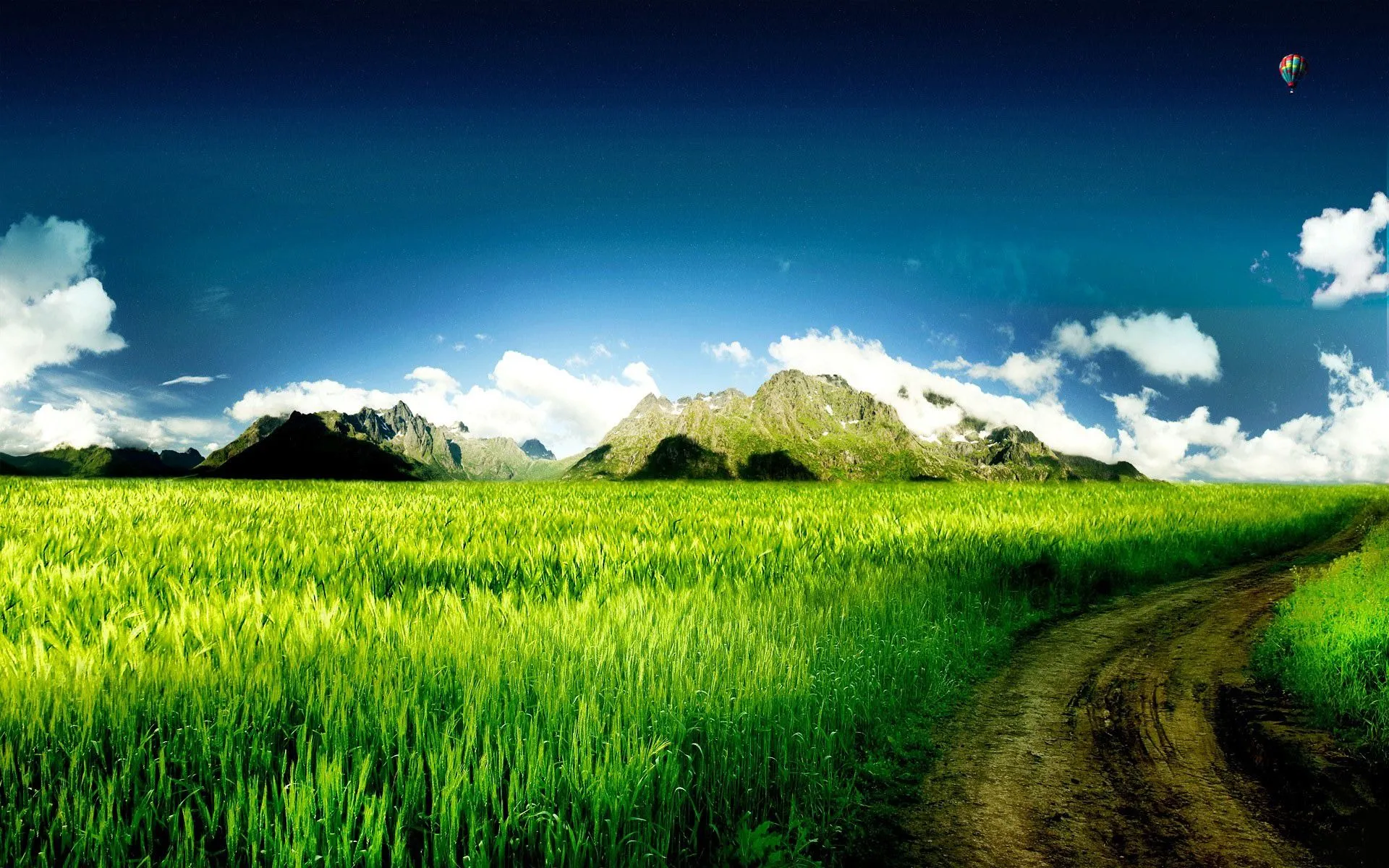 Green Fields Trail Scenery HD Desktop Wallpaper