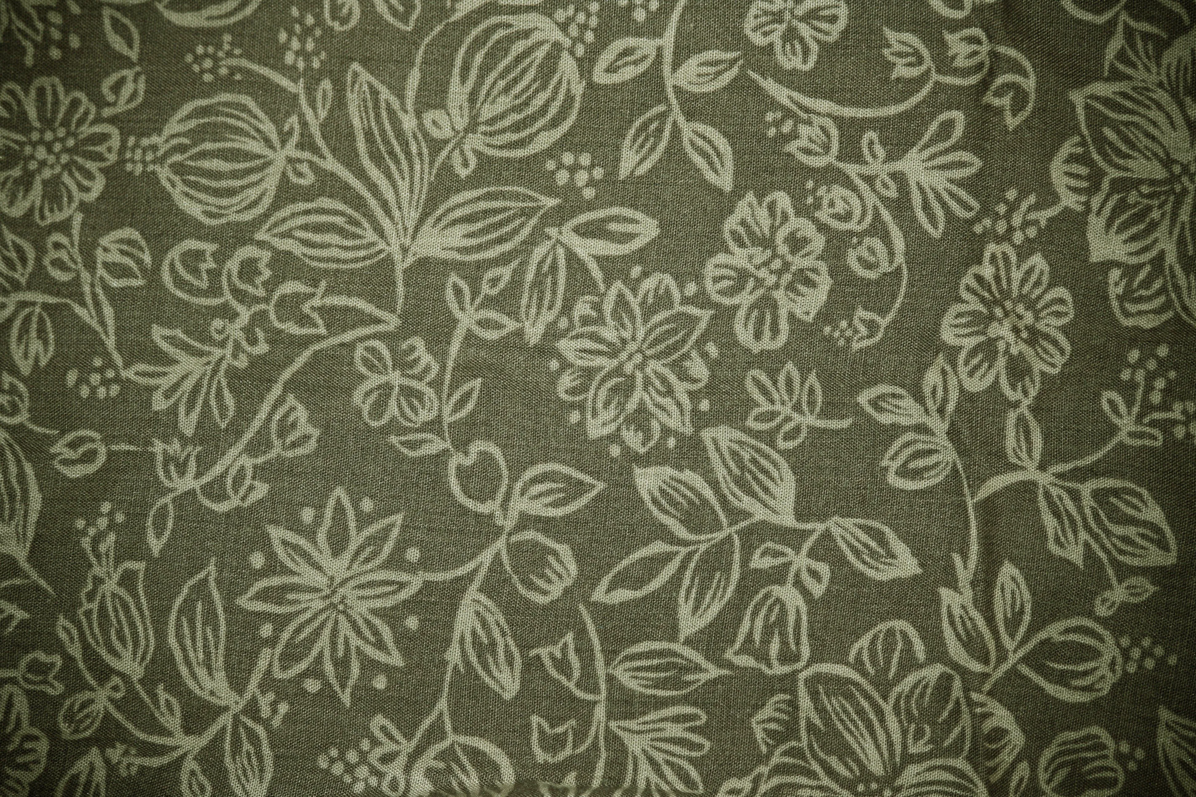 Olive Green Fabric with Floral Pattern Texture