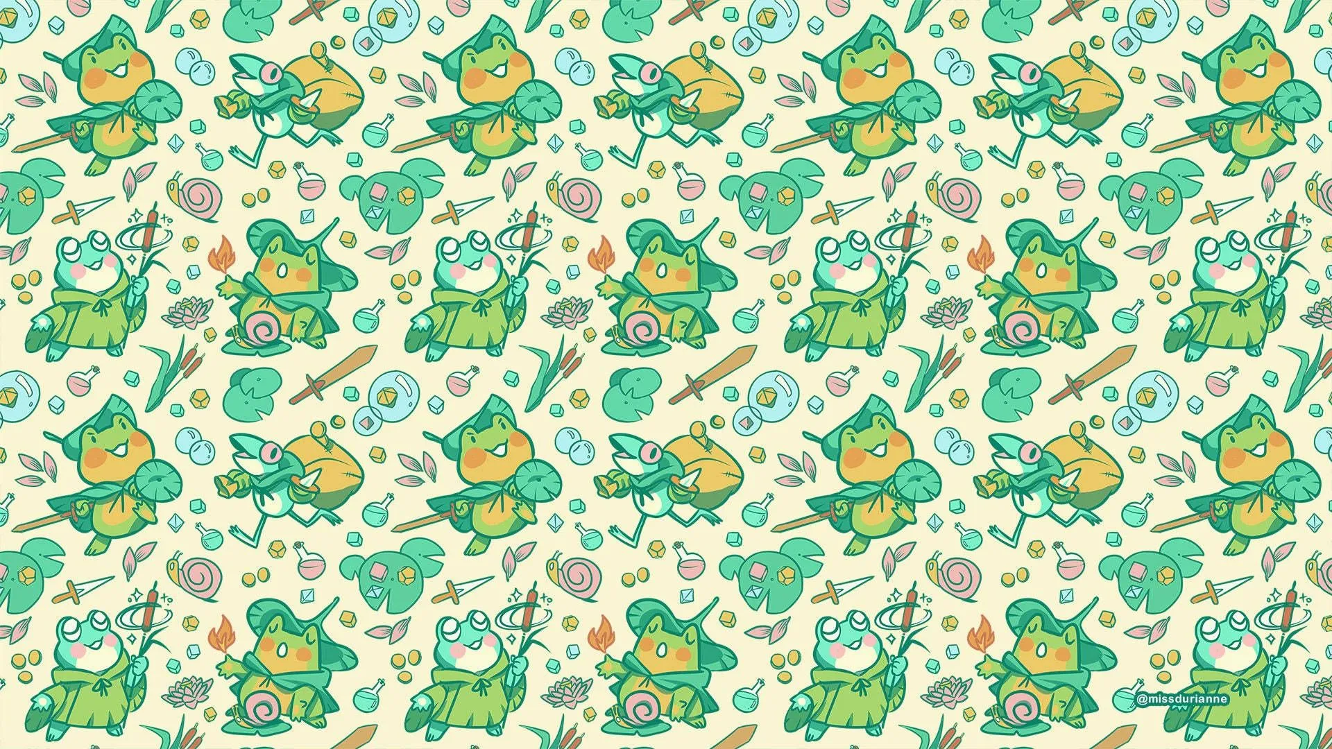 Download Kawaii Frog Pattern Design Wallpaper
