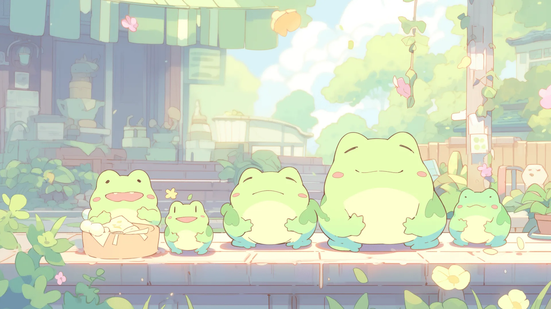 Kawaii Froggy Bliss: Pastel AI Art HD Wallpaper