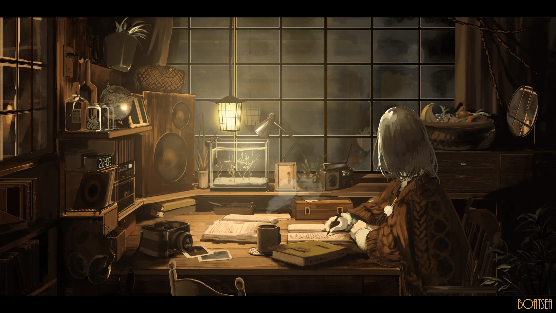 HD Wallpaper: Lofi Anime Room With White Haired Characterx1800