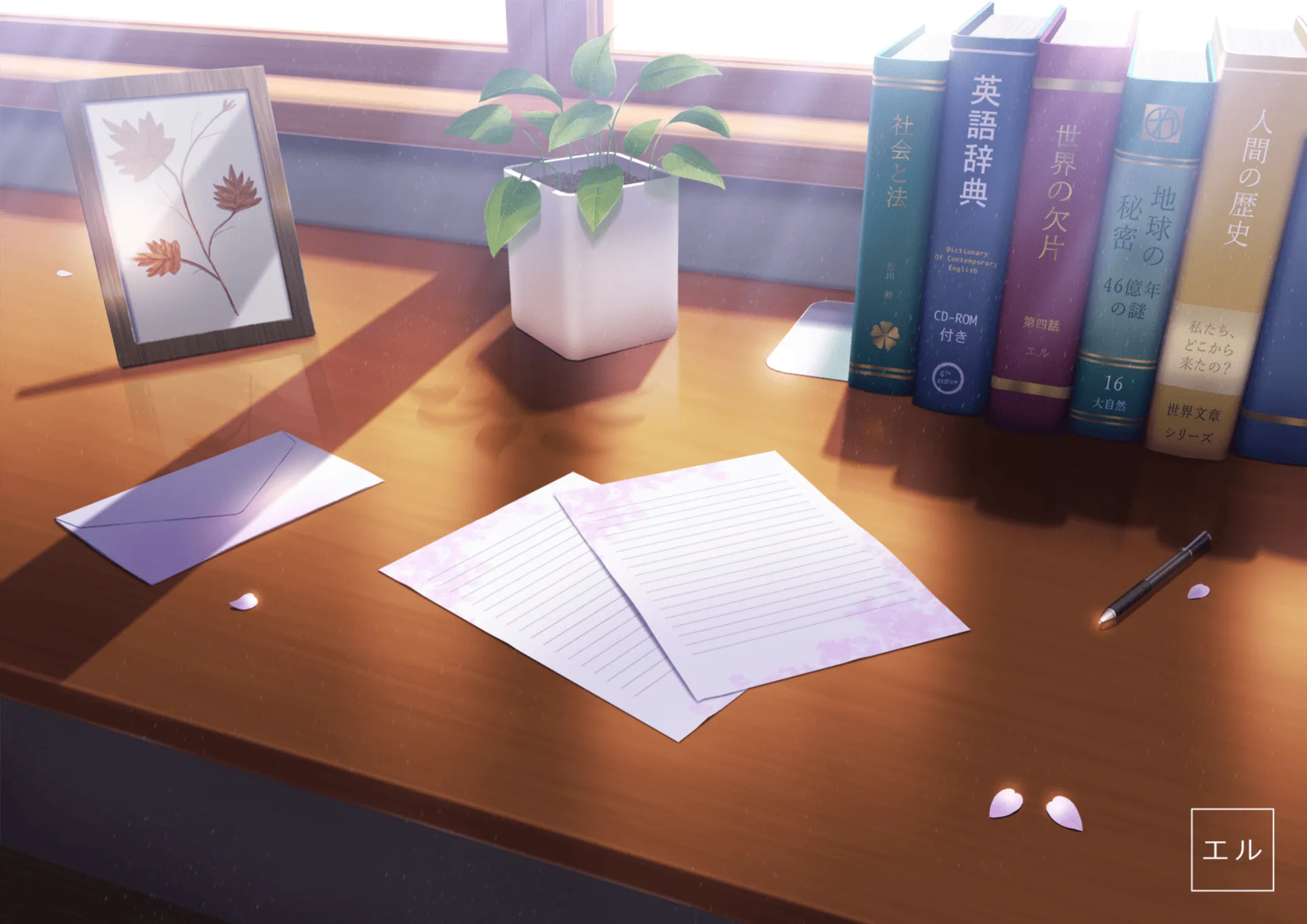 Anime Study Desk: Serene Paper and Books in HD Wallpaper