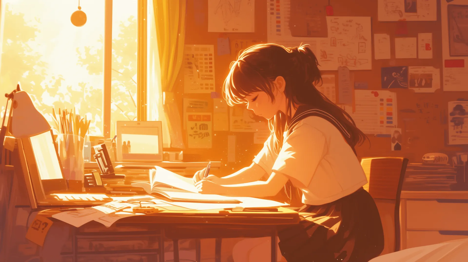 Anime Study Session Desk Wallpaper