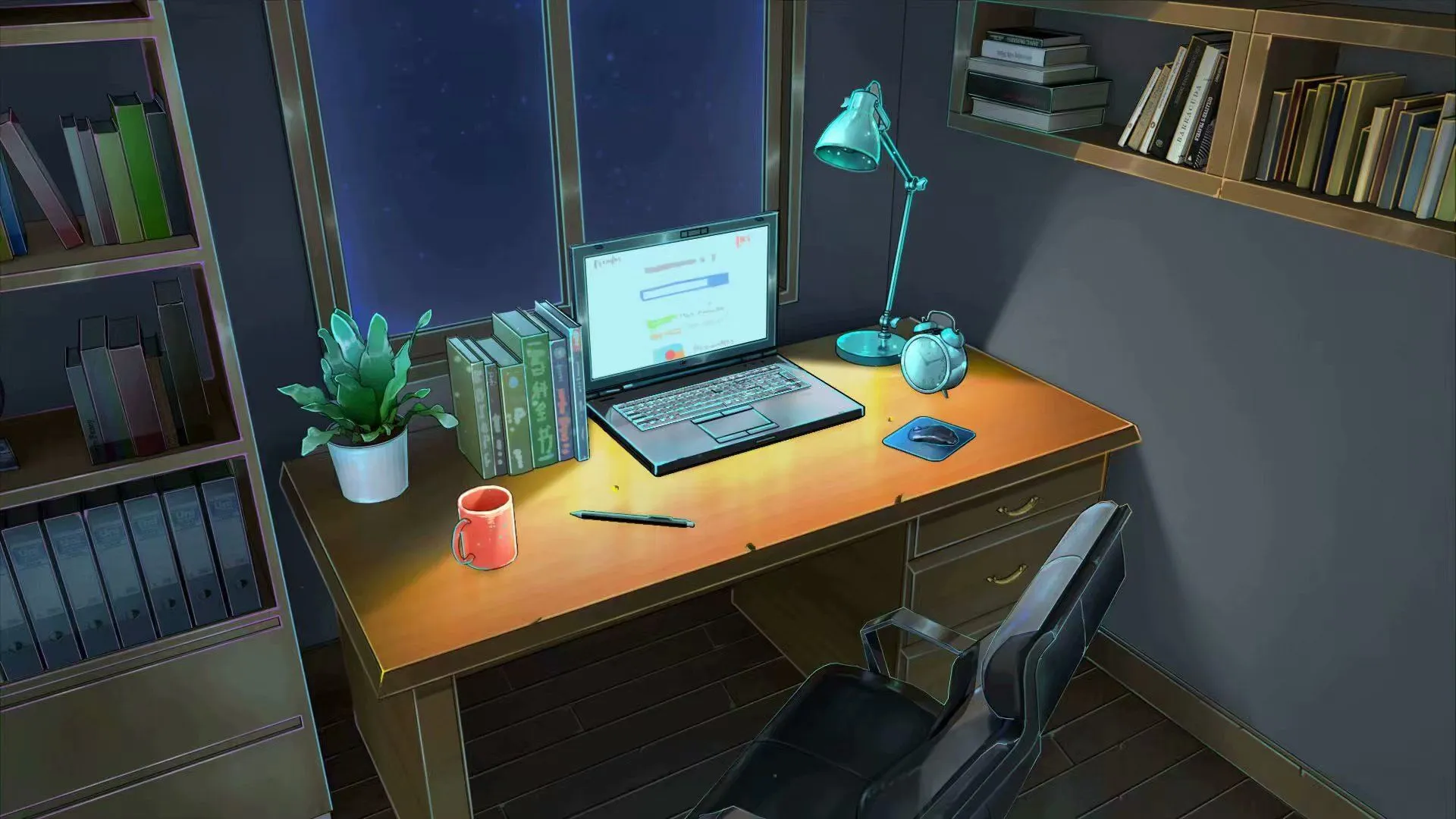 Desktop wallpaper: Anime, Room, Computer, Night 4K free download for PC. 986362