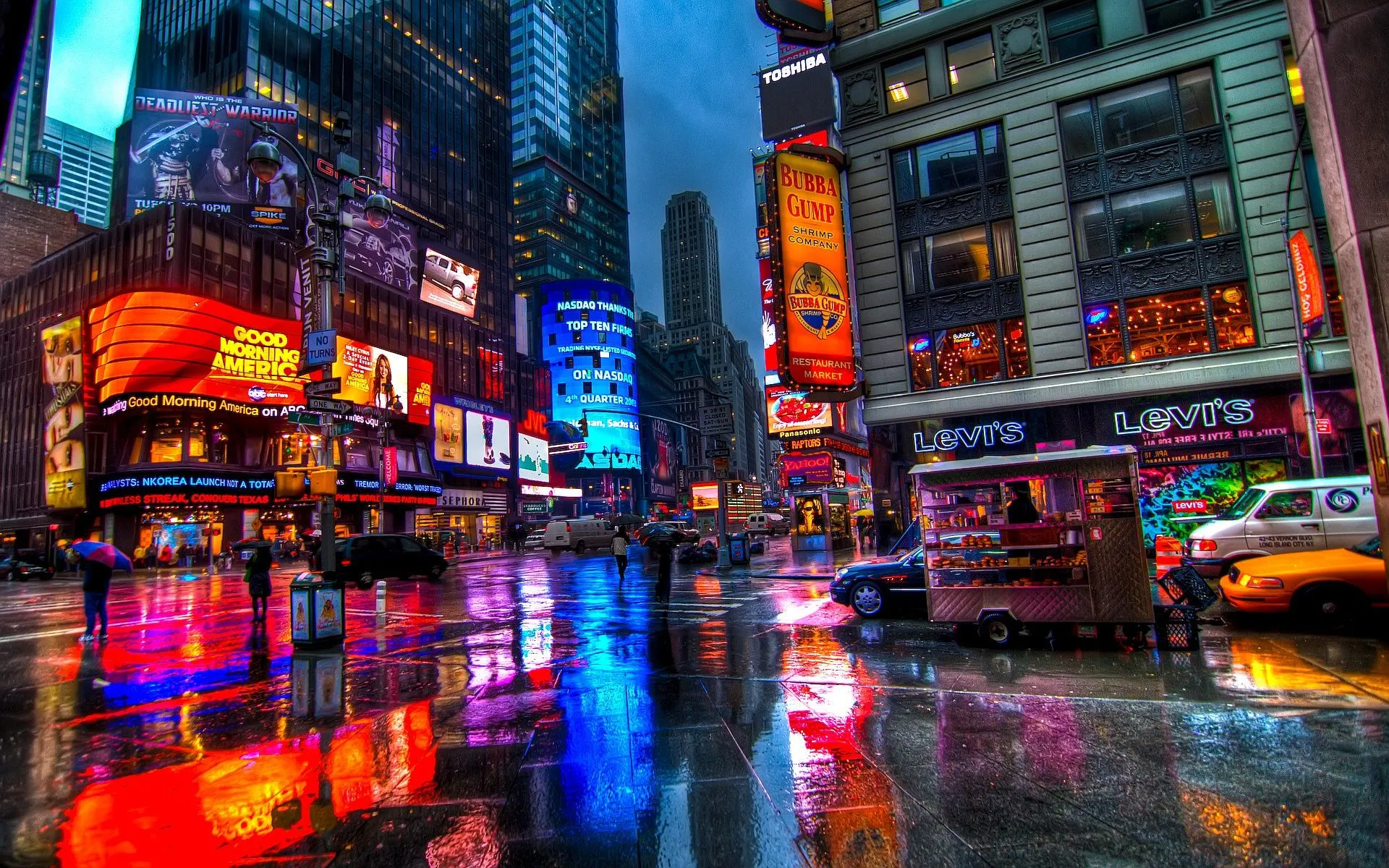 times, Square, New, York, Usa, City, Cities, Neon, Lights, Night, Rain Wallpaper HD / Desktop and Mobile Background