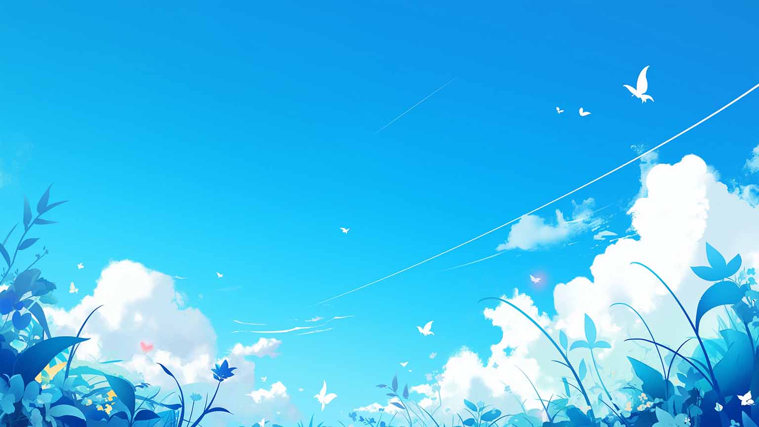 Anime Nature Sky and Grass Desktop Wallpaper