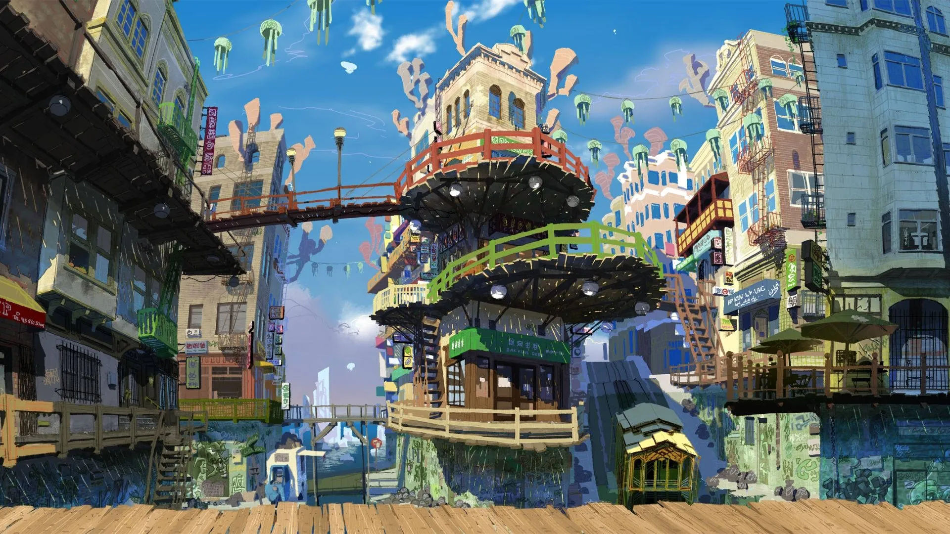 Download Anime Landscape Cool Structures Wallpaper