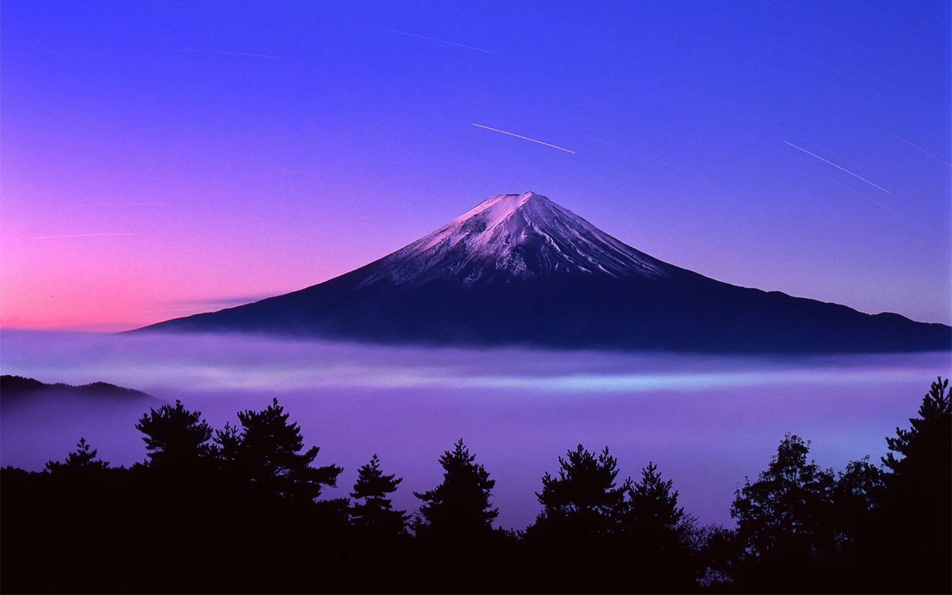 Mount Fuji Silhouette at Sunset with Comet Volcano Nature HD Wallpaper