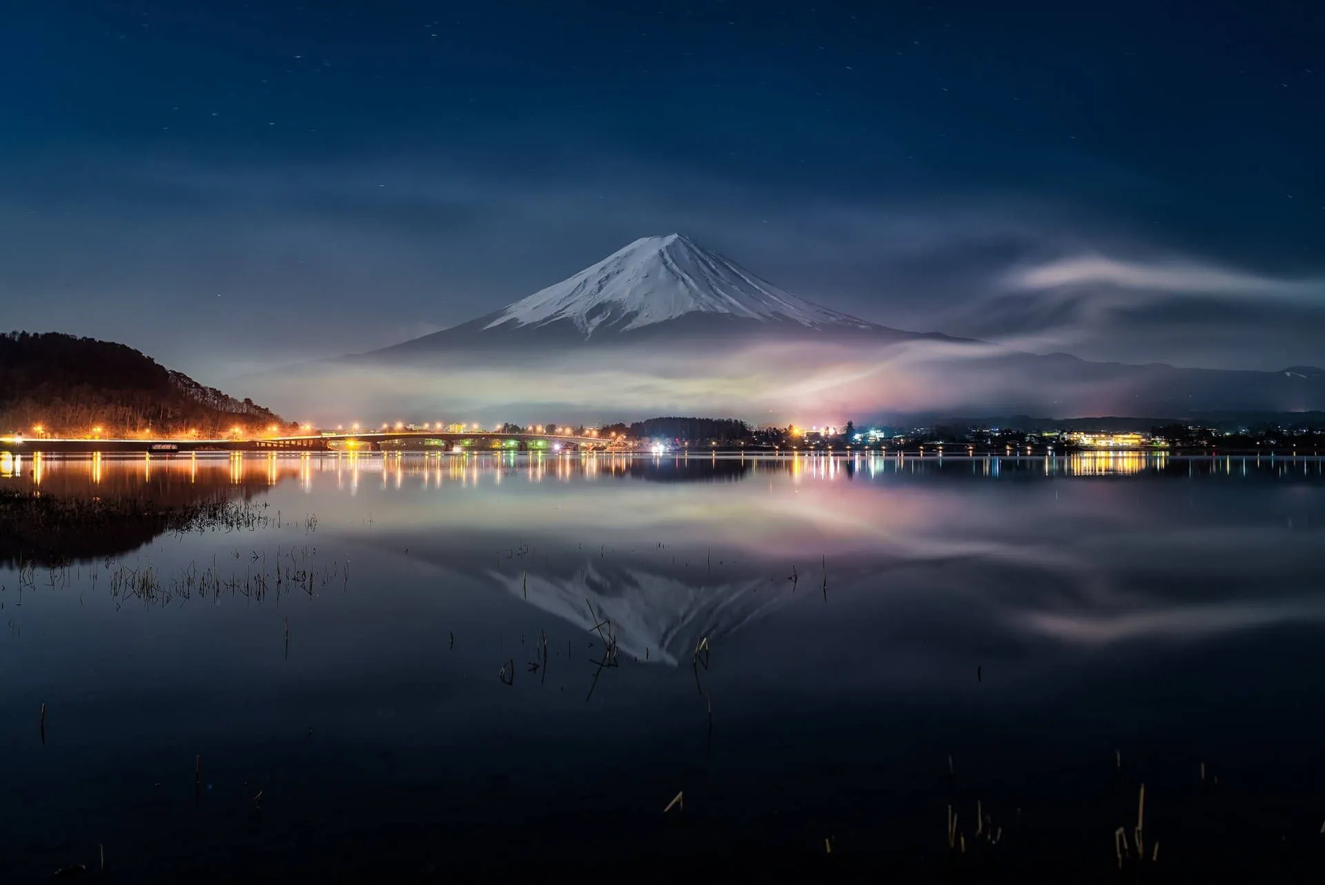 Download Mount Fuji And Bright City Wallpaper