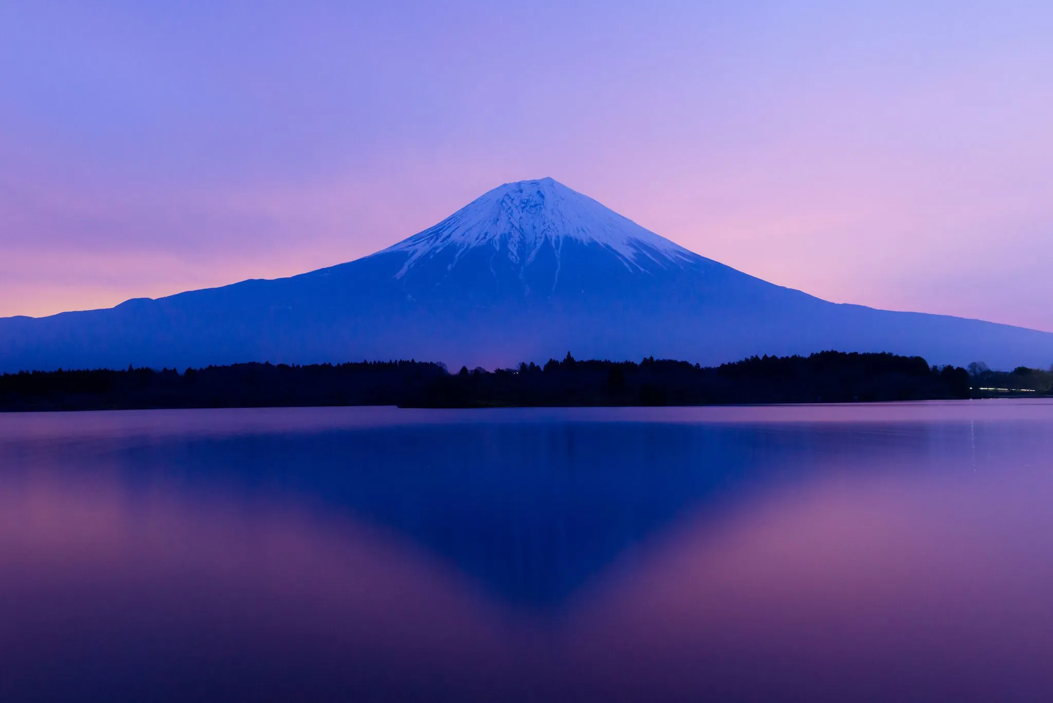 Wallpaper the sky, trees, sunset, lake, Japan, mount Fuji for mobile and desktop, section природа, resolution 2048x1367