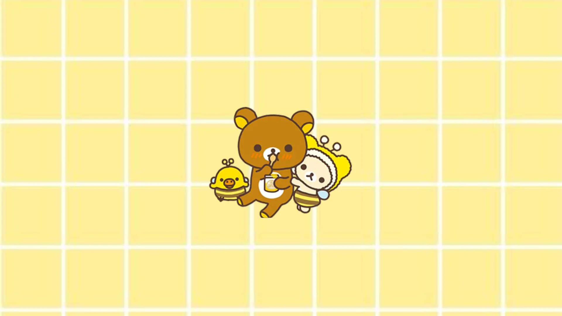 Download A Yellow Background With A Bear And A Bird Wallpaper